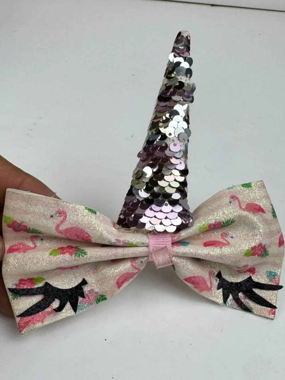 Girls Unicorn Flamingo Hair Bow Sequin Horn Alligator Clip Hair Accessory